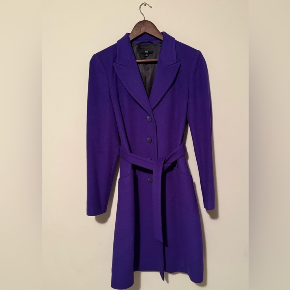 Hugo Boss Purple Belted Wool Blend Coat - Tailored Luxury Outerwear - Picture 2 of 6